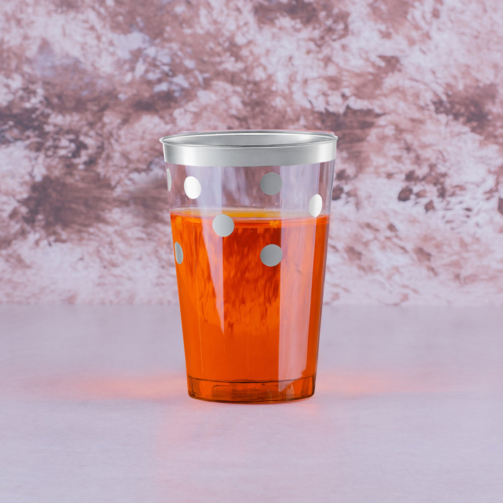 Clear with Silver Dots Round Disposable Plastic Tumblers (12 oz. )