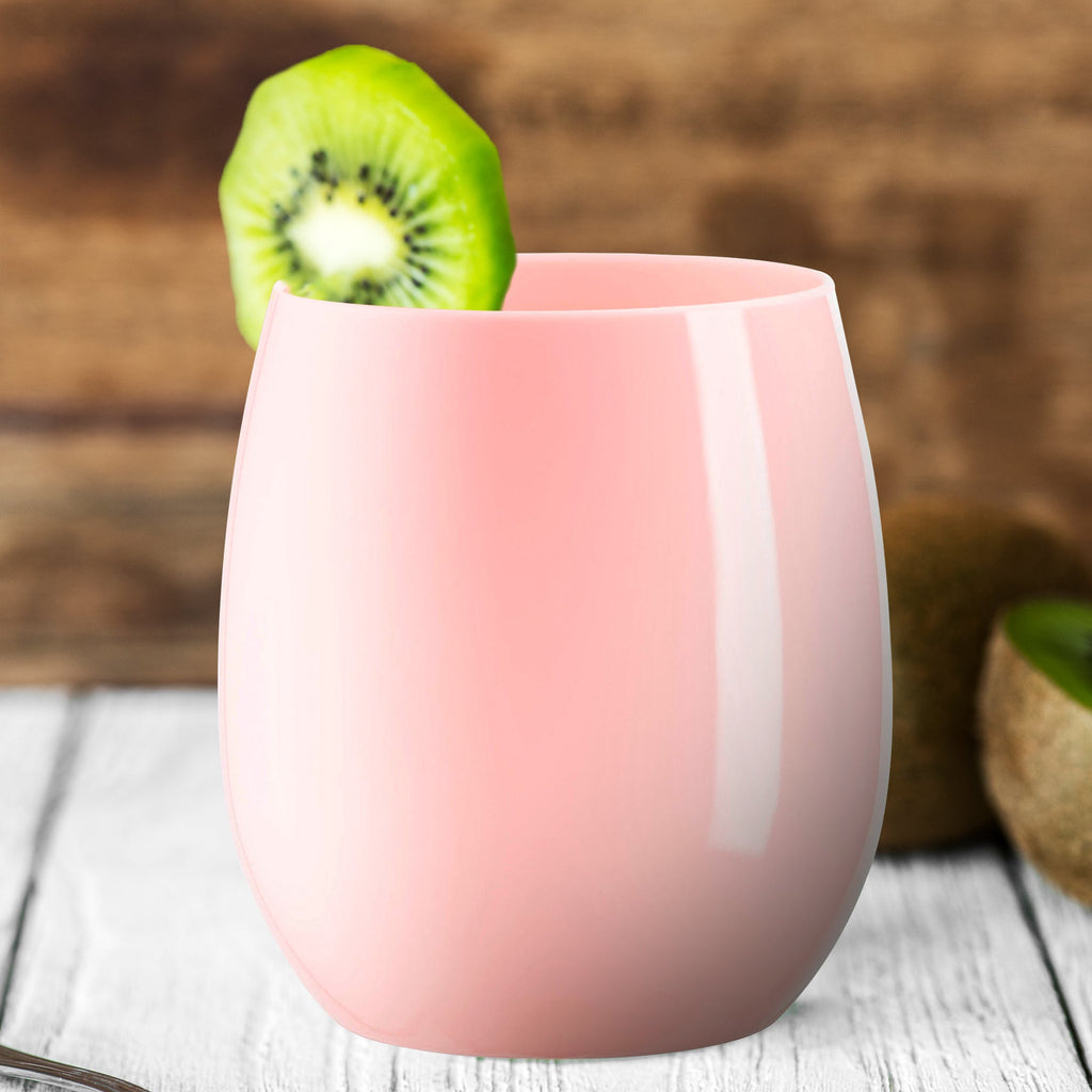 12oz. Solid Pink Elegant Stemless Plastic Wine Glasses
