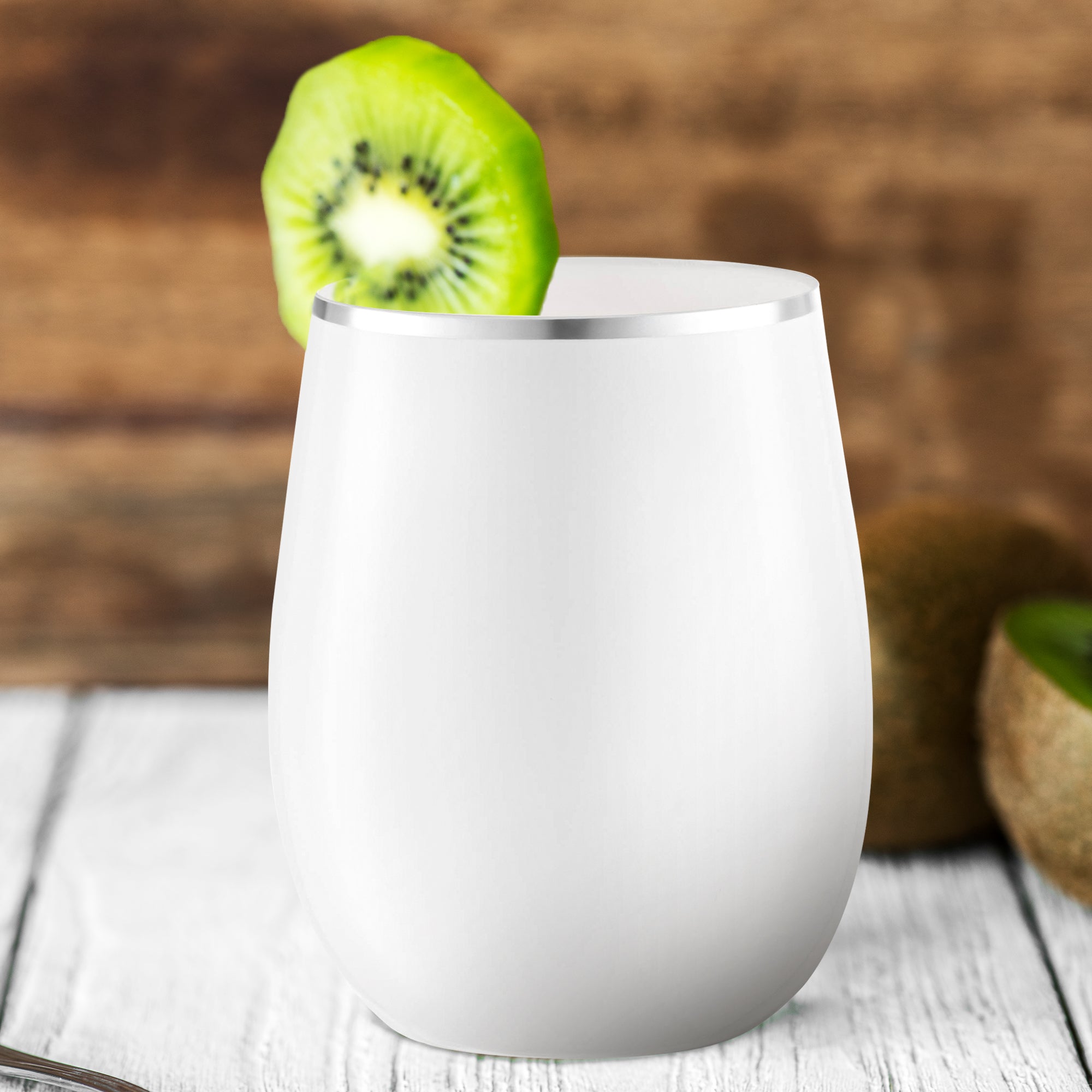 White with Silver Elegant Stemless Plastic Wine Glasses (12 oz. )