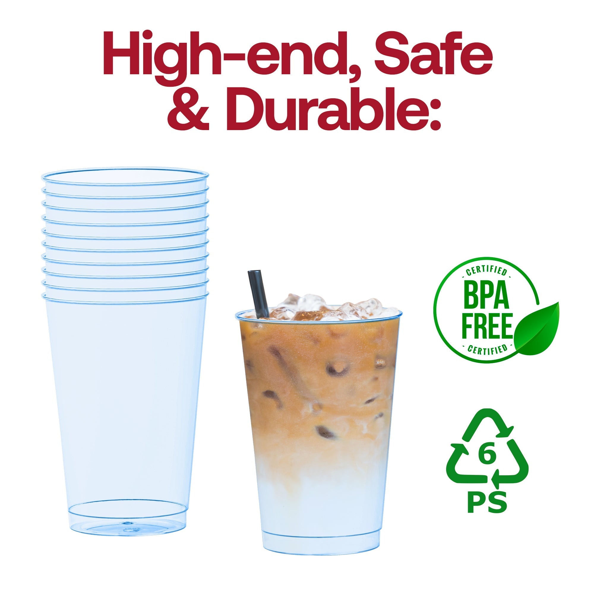 Clear Blue Disposable Plastic Party Cups (12 oz. )