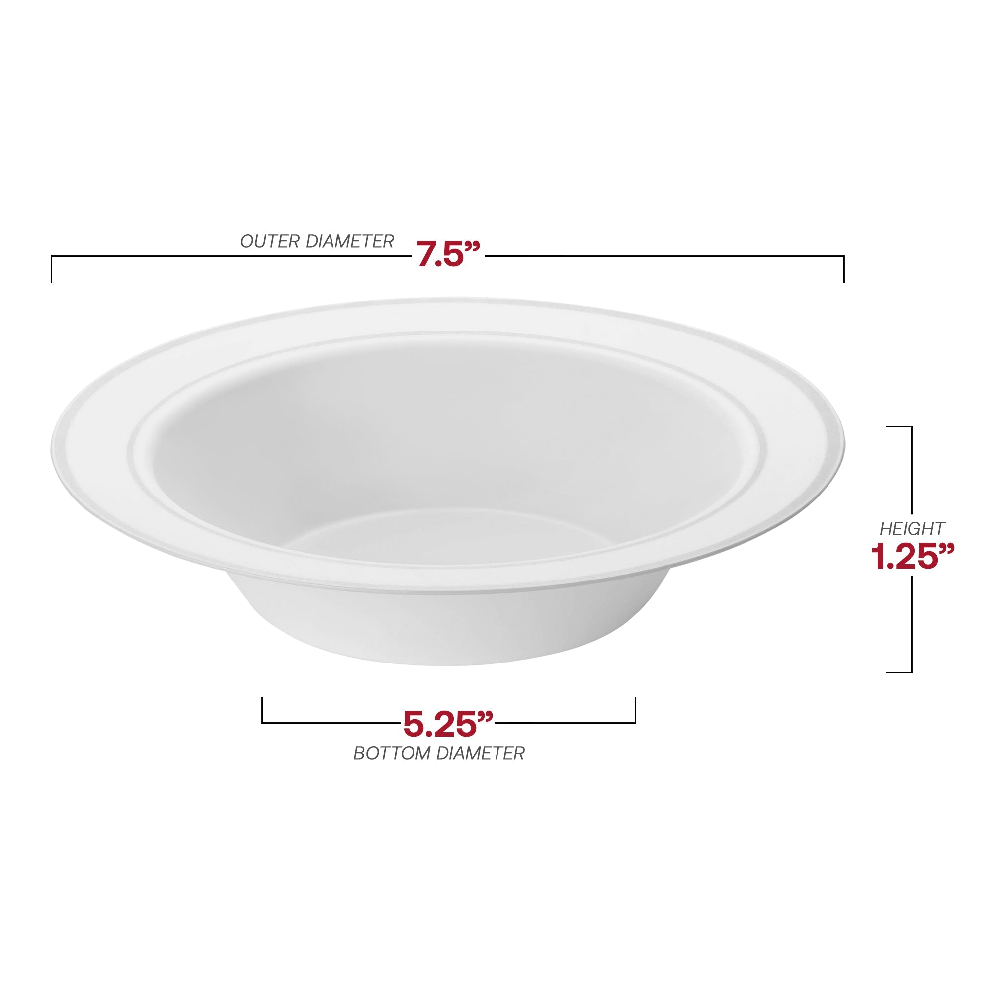 White with Silver Edge Rim Plastic Soup Bowls (12 oz.)