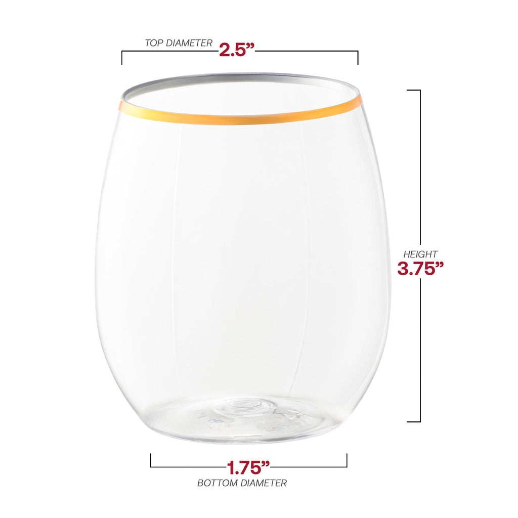 Clear with Gold Elegant Stemless Plastic Wine Glasses (12 oz. )