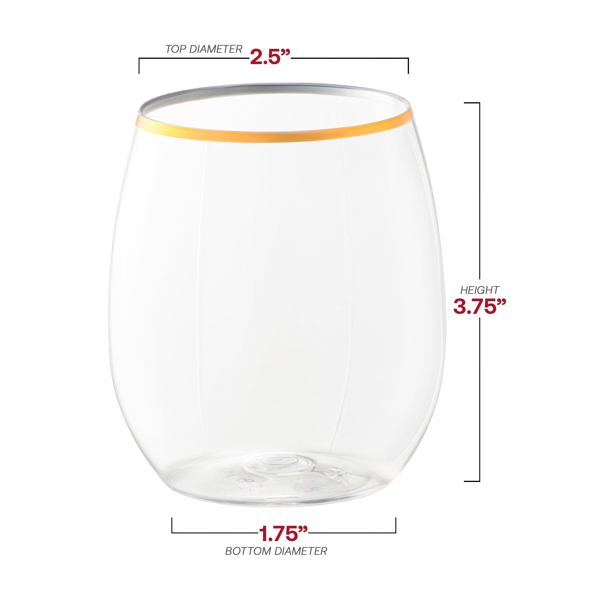 Clear with Gold Elegant Stemless Plastic Wine Glasses (12 oz. )