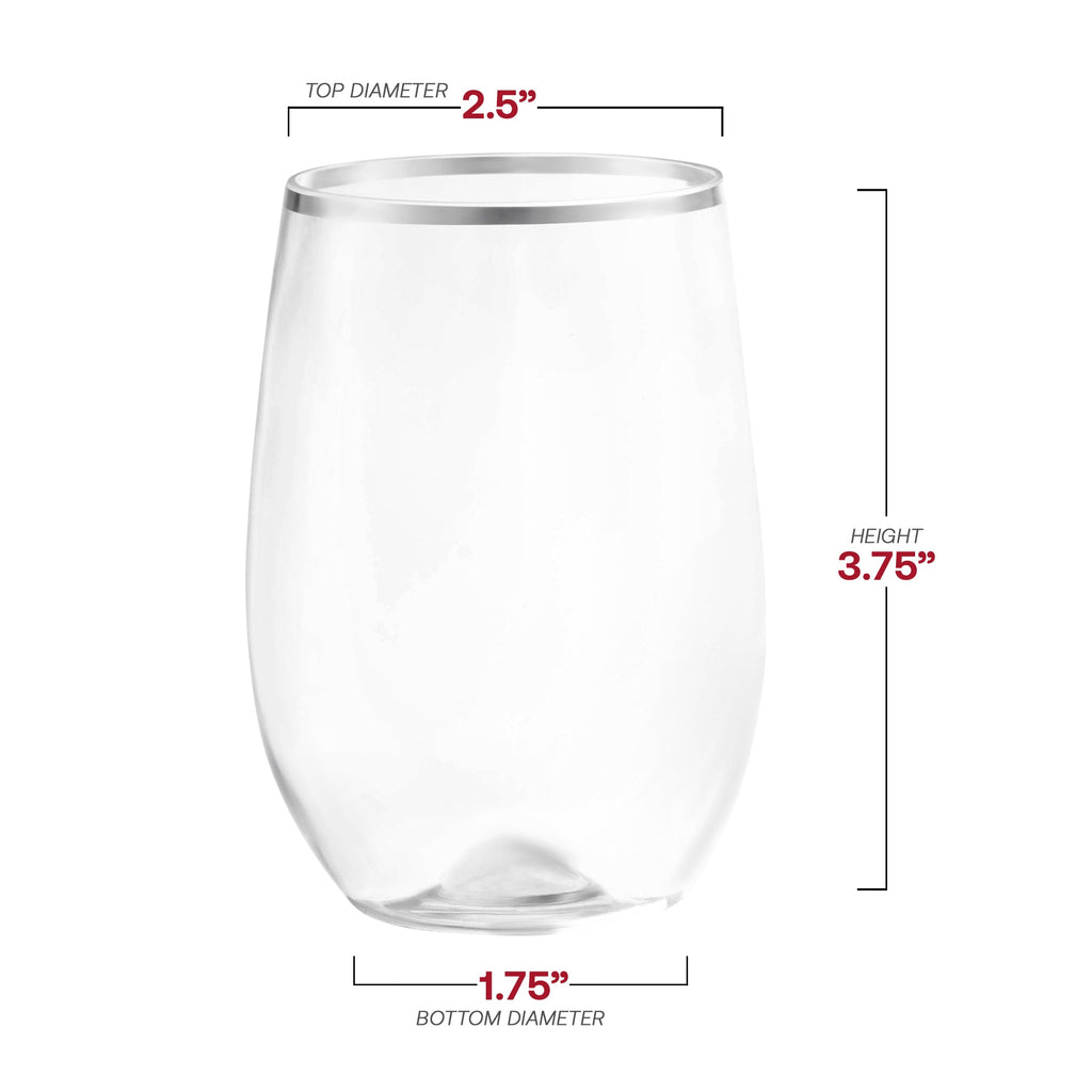 Clear with Silver Elegant Stemless Plastic Wine Glasses (12 oz. )