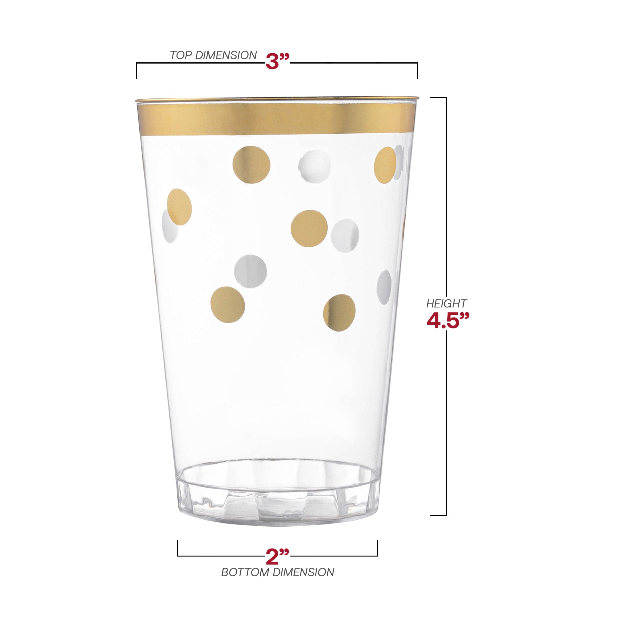 Clear with Gold Dots Round Disposable Plastic Tumblers (12 oz. )