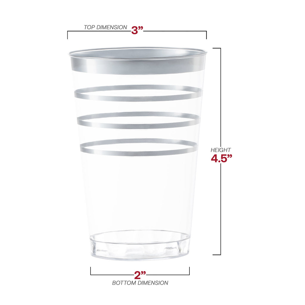 Clear with Silver Stripes Round Disposable Plastic Tumblers (12 oz. )