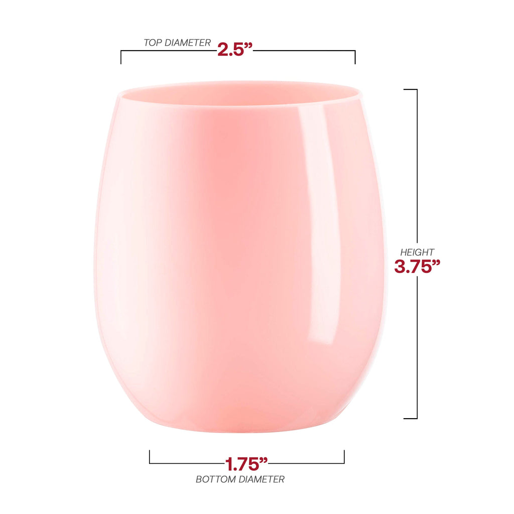 12oz. Solid Pink Elegant Stemless Plastic Wine Glasses