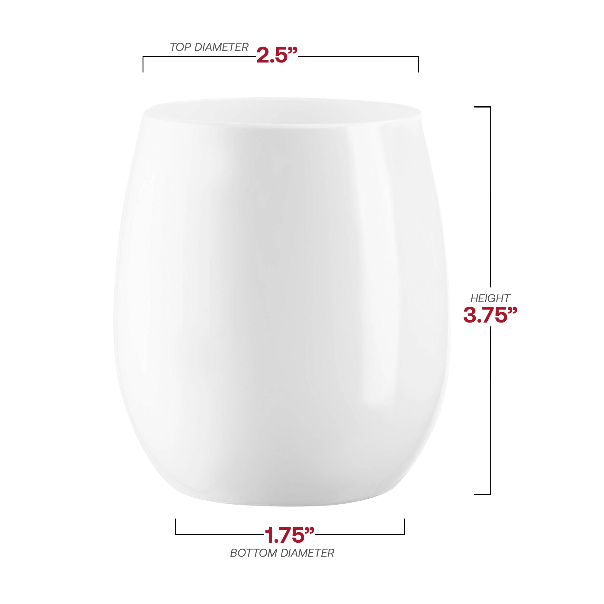 Solid White Elegant Stemless Plastic Wine Glasses (12 oz. )
