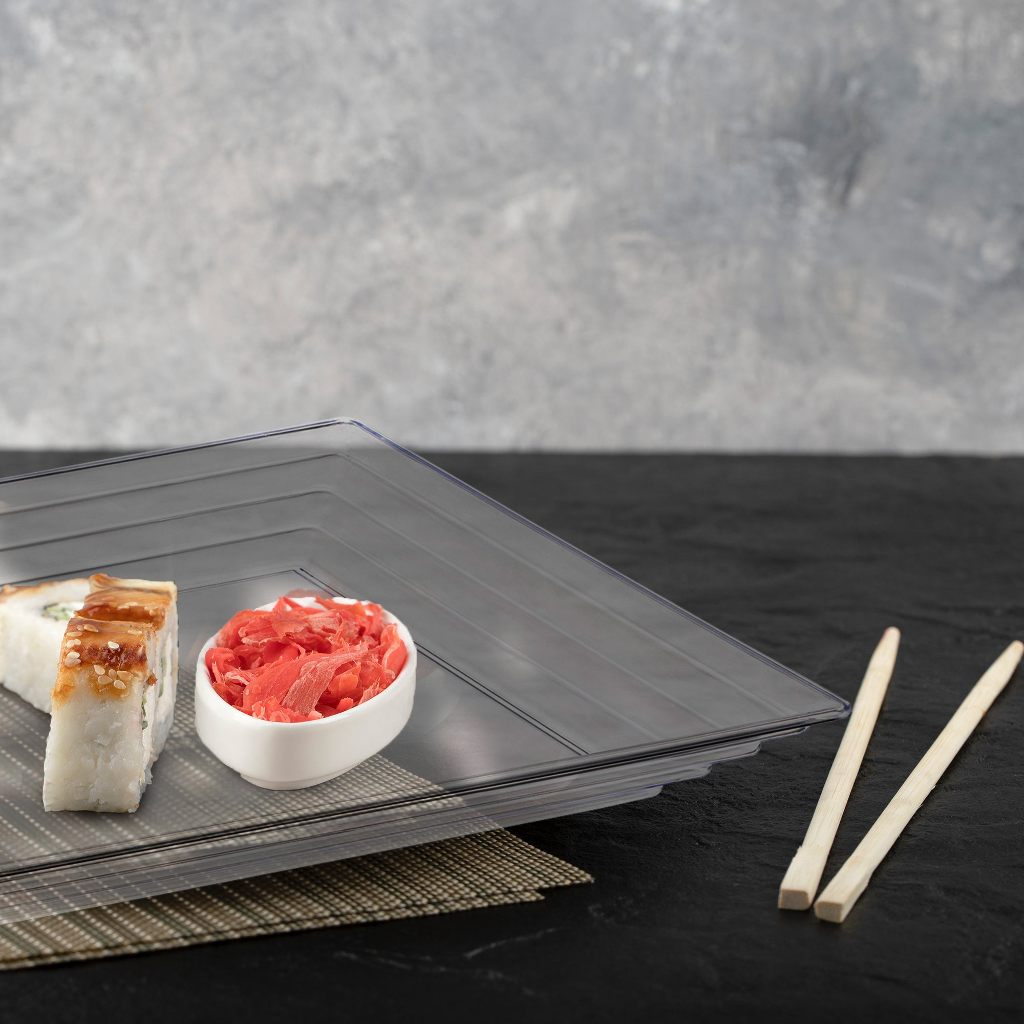 12" x 12" Clear Square with Groove Rim Plastic Serving Trays
