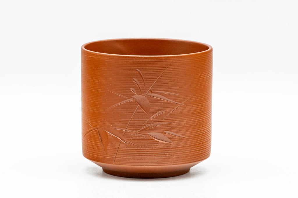 Japanese Teacup - Engraved Spiraling Red Shudei Tokoname-yaki Yunomi - 110ml