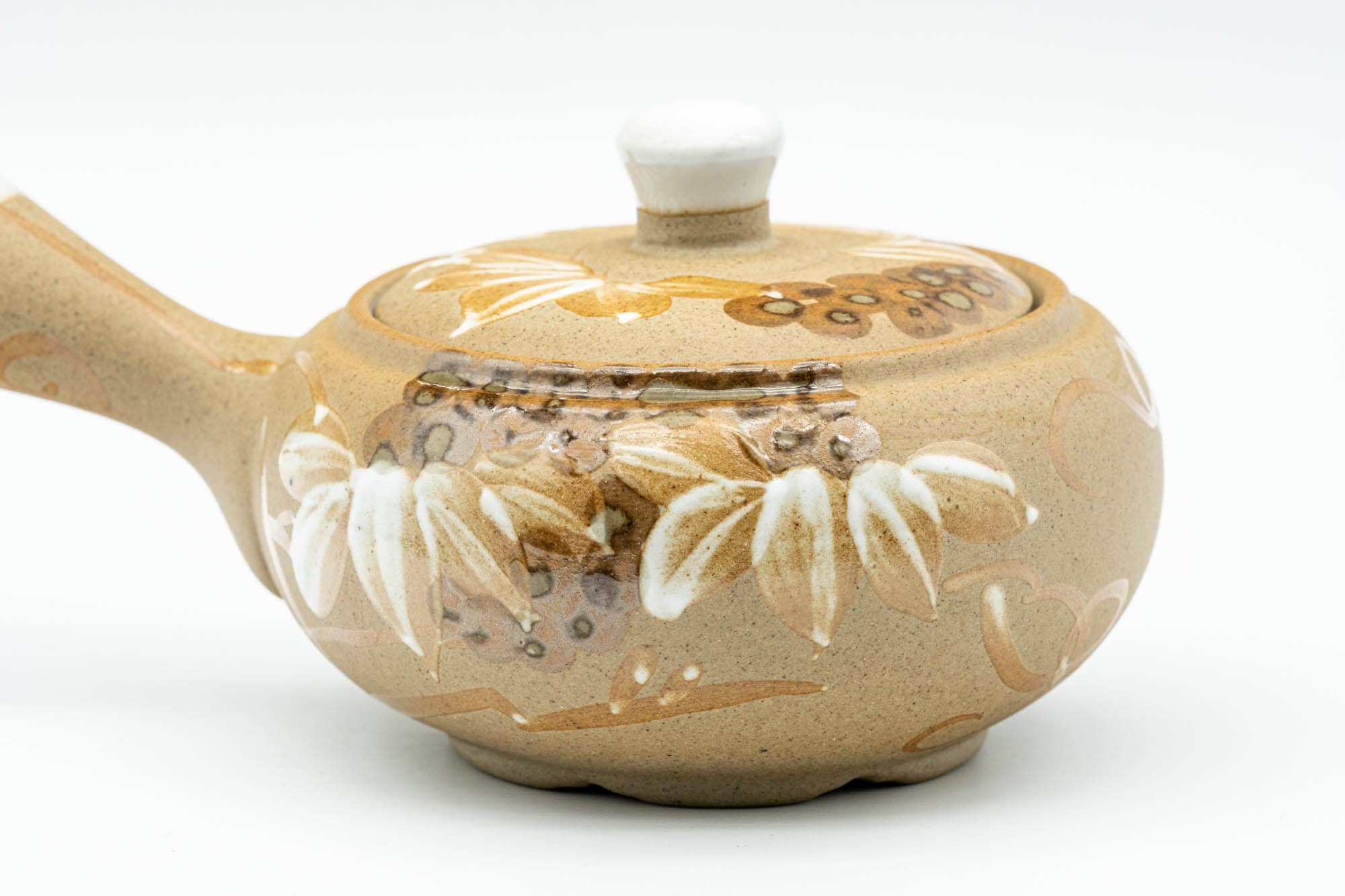 Japanese Kyusu - Floral Beige Glazed Porcelain Teapot - 300ml