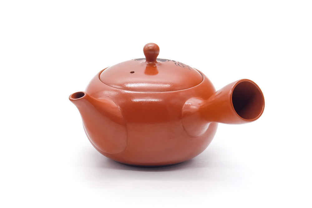 Japanese Kyusu - Engraved Floral Red Shudei Tokoname Mesh Teapot - 320ml