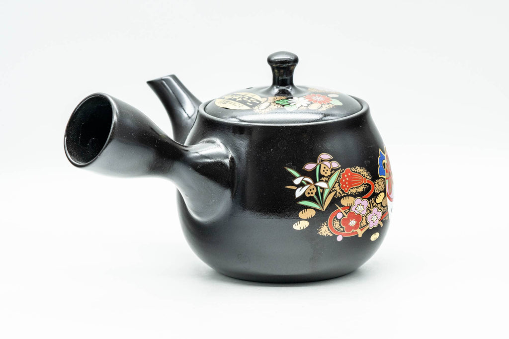 Japanese Kyusu - Floral Black Kurodei Tokoname-yaki Teapot - 400ml