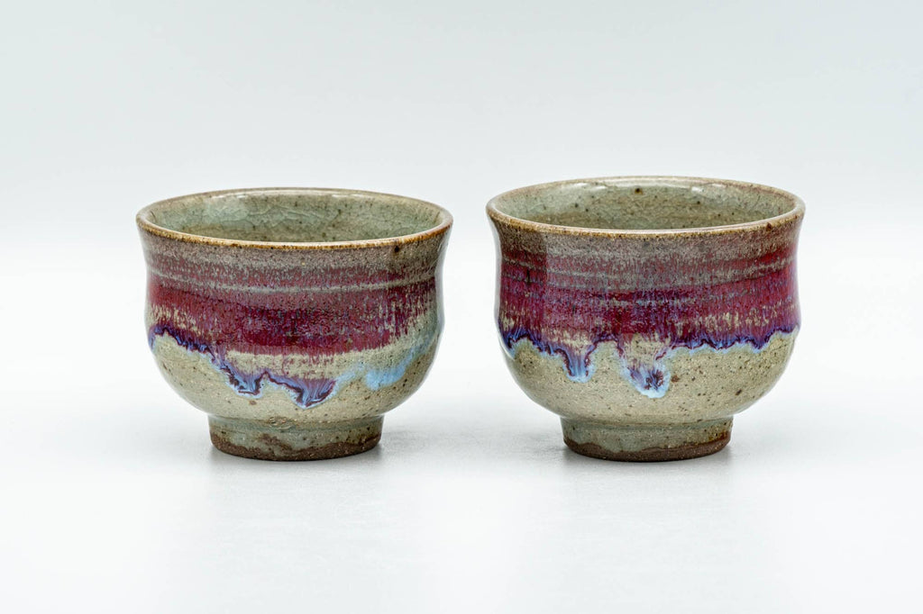Japanese Teacups - Pair of Blue Purple Drip-Glazed Yunomi - 90ml