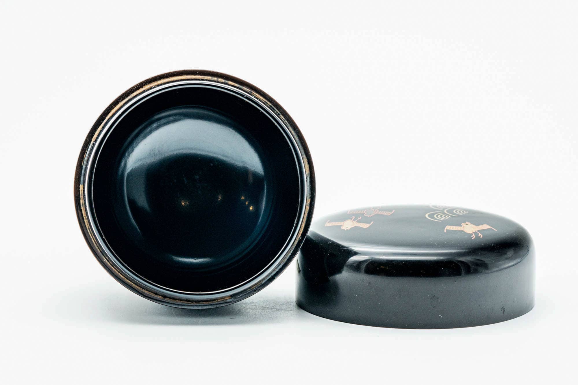 Japanese Natsume - Geometric Soaring Birds Black Lacquer Matcha Tea Caddy - 80ml