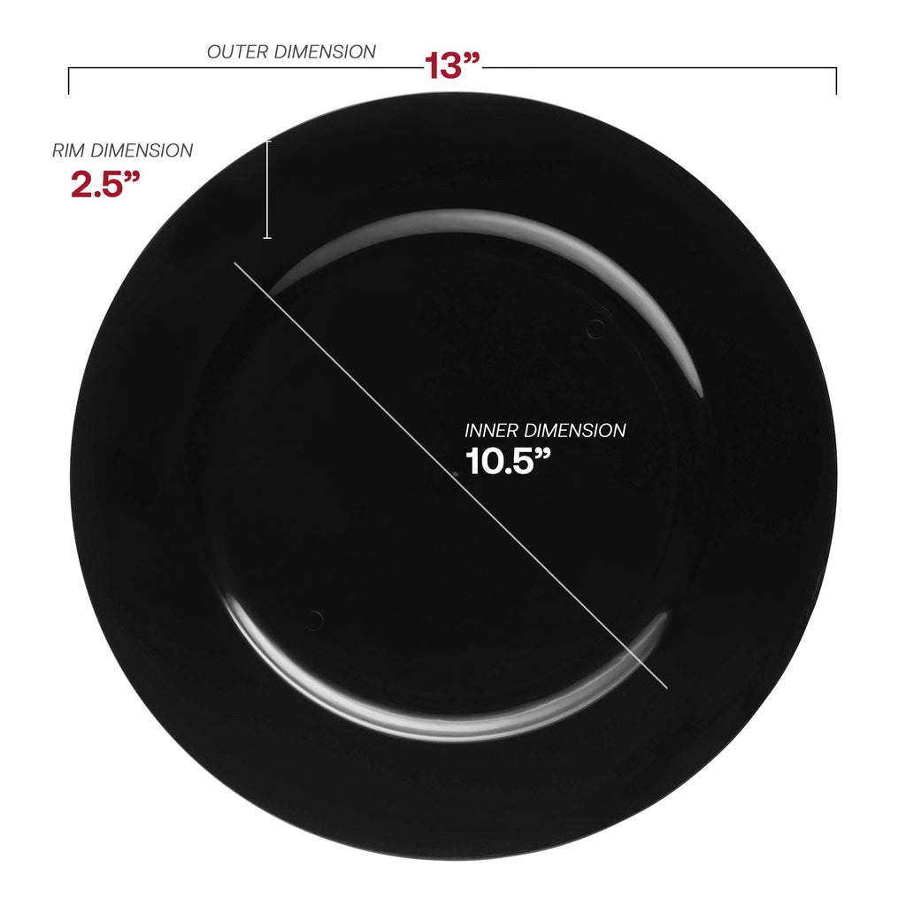Black Round Disposable Plastic Charger Plates (13")