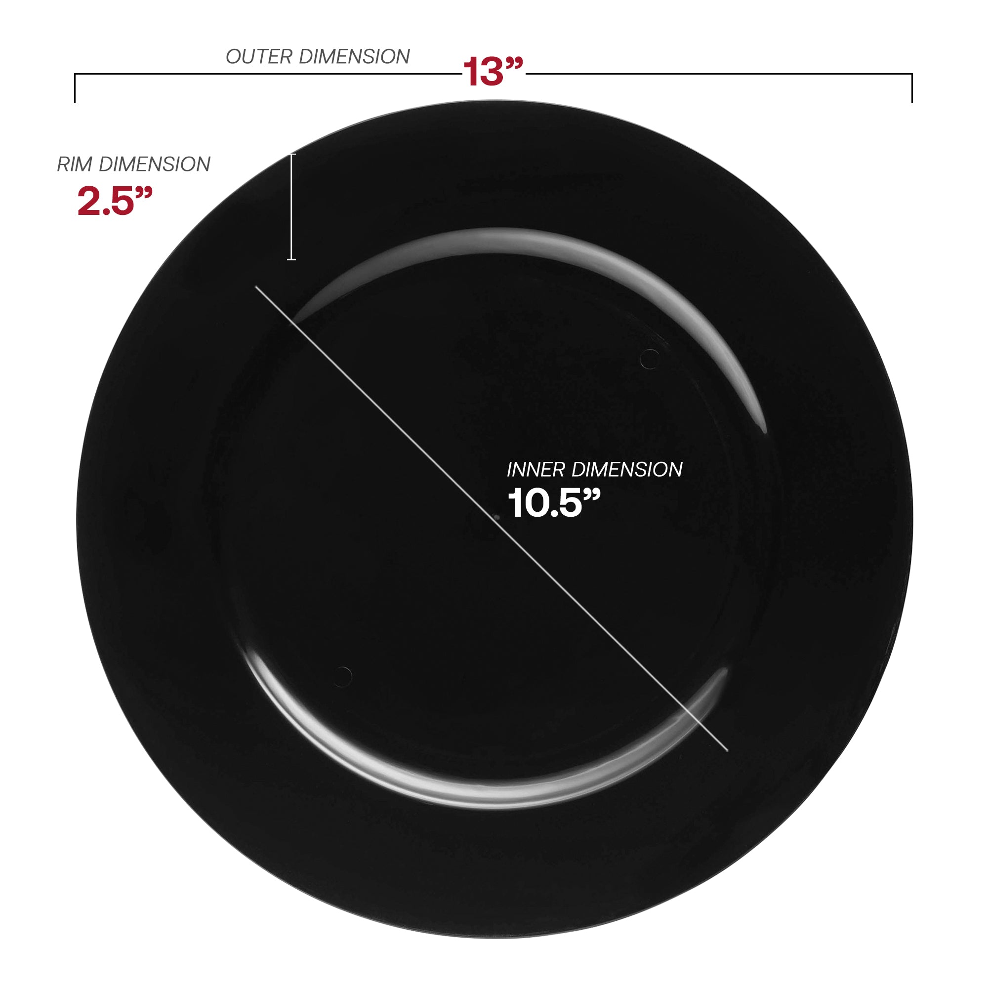 Black Round Disposable Plastic Charger Plates (13")