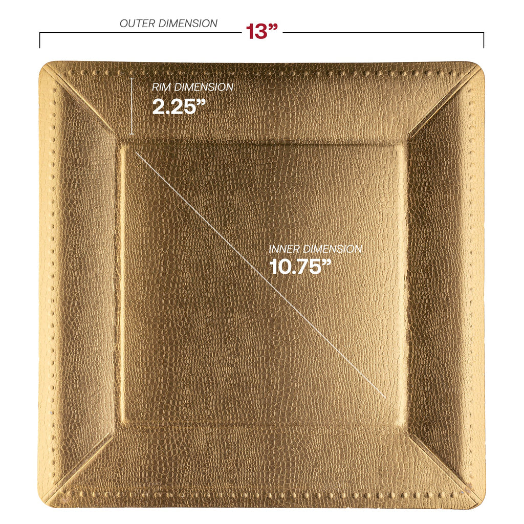 Gold Square Edge Beaded Disposable Paper Charger Plates (13")