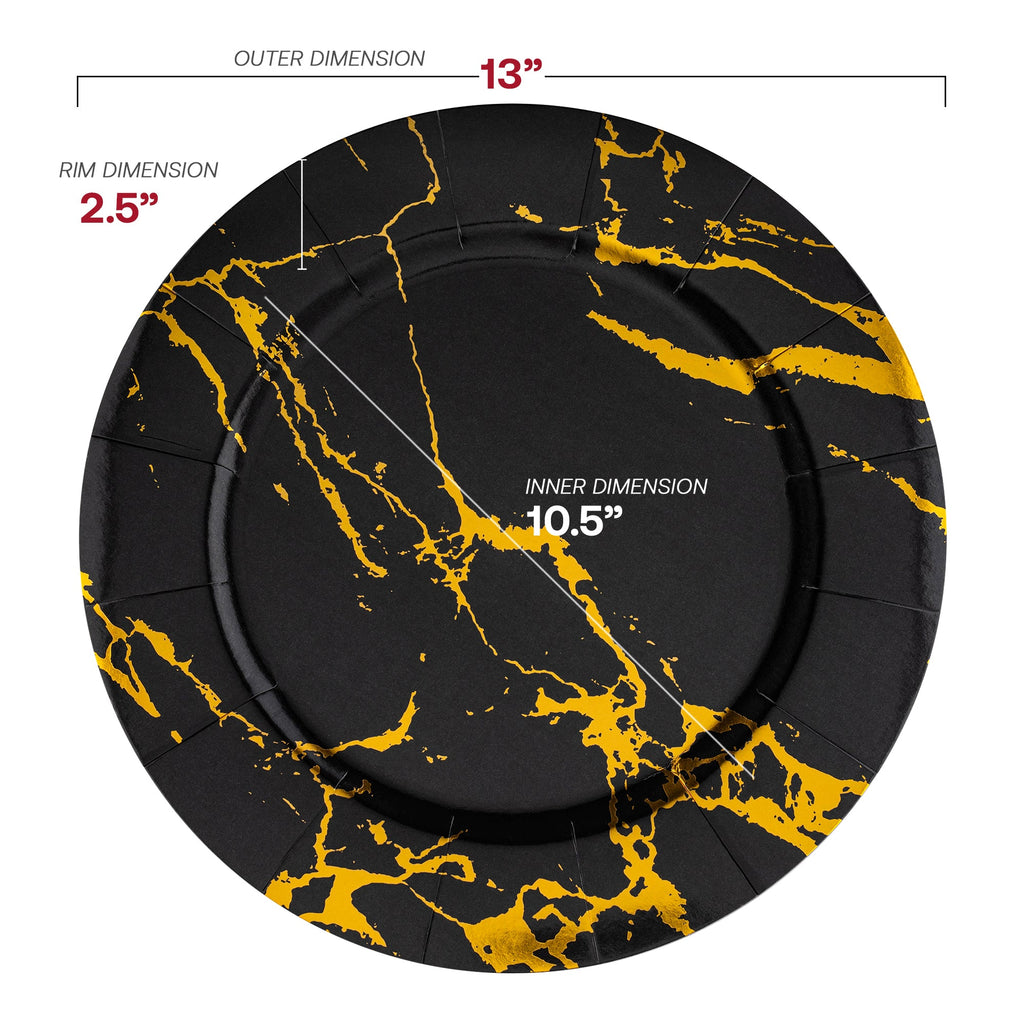Black with Gold Marble Round Disposable Paper Charger Plates (13")