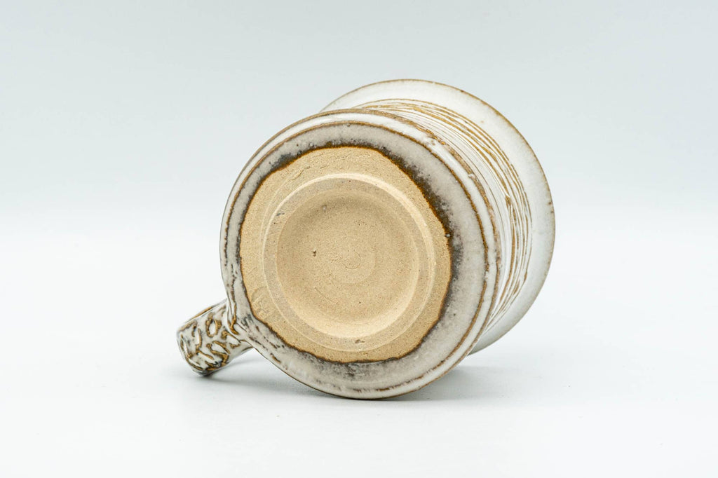 Japanese Teacup - Carved Exterior White Glazed Rear-Handled Ushirode Yunomi - 110ml