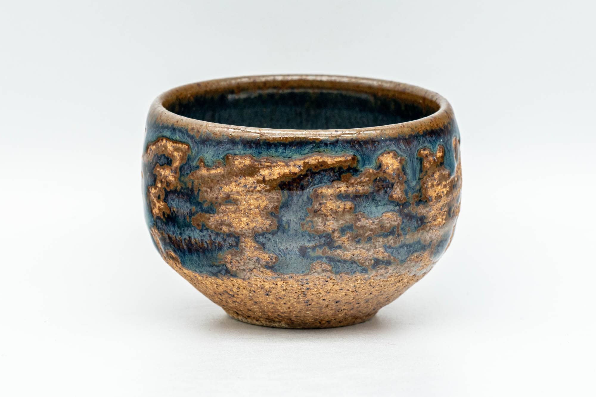 Japanese Teacup - Blue Glazed Orange Stoneware Yunomi - 80ml