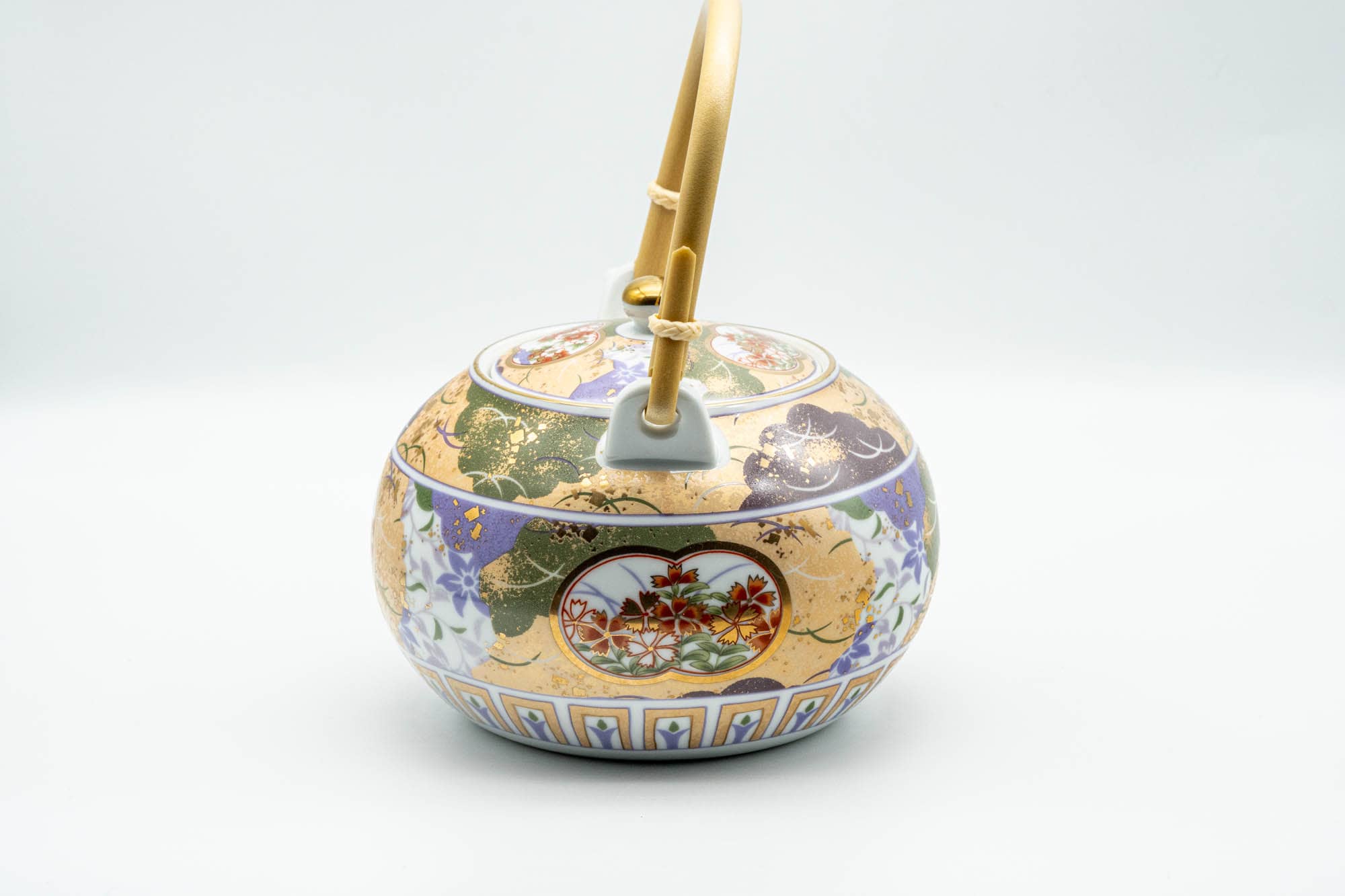 Japanese Tea Set - Floral Arita-yaki Dobin Teapot with 3 Lidded Yunomi Teacups