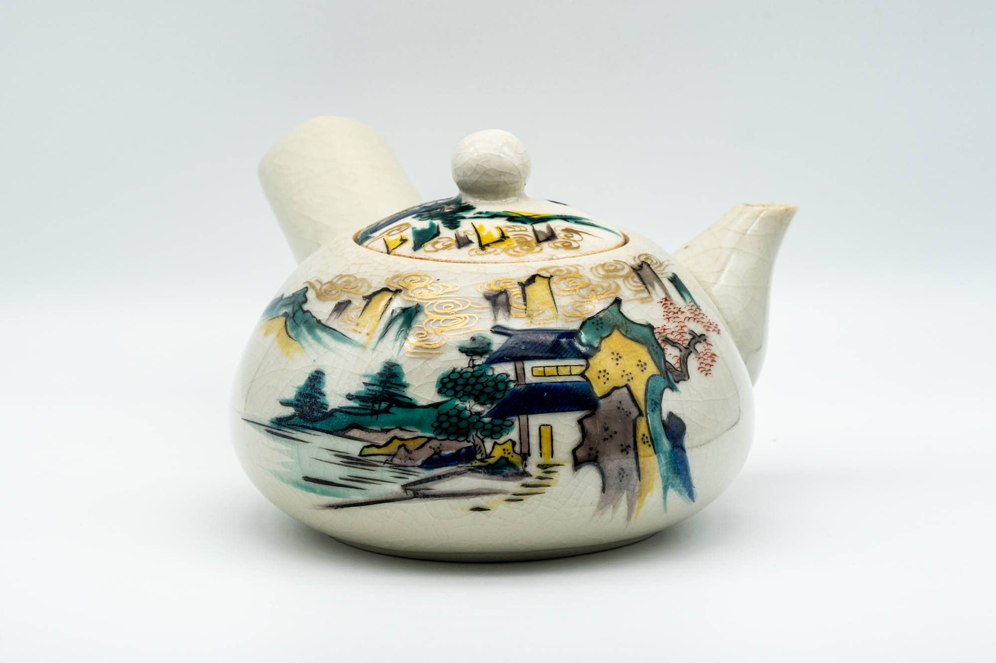 Japanese Kyusu - Beige Countryside Motifs Kutani-yaki Debeso Teapot - 450ml