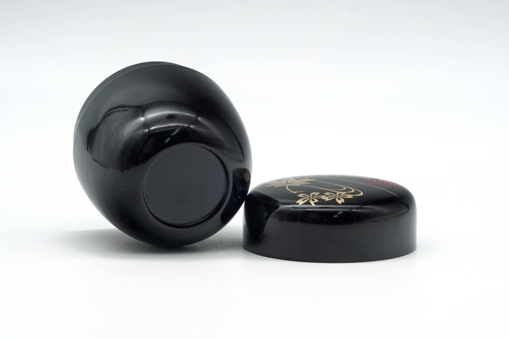 Japanese Canister - Autumn Leaves Black Lacquer Matcha Tea Caddy - 100ml
