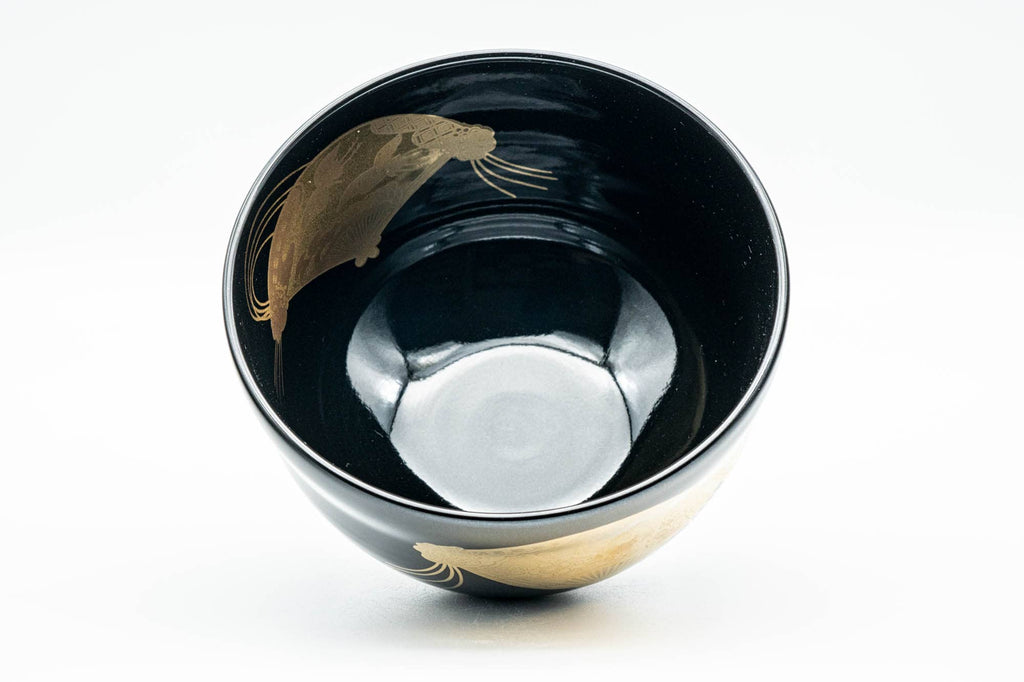 Japanese Matcha Bowl - Black Gold Glazed Geometric Komogai-nari Kyo-yaki Chawan  - 350ml