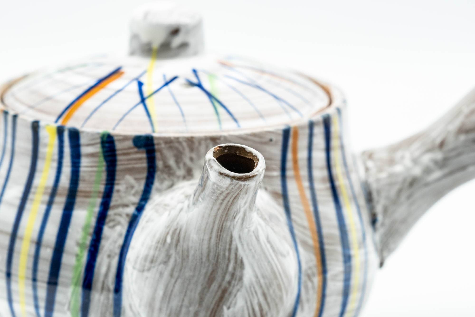 Japanese Kyusu - Brush Glazed Colorful Stripes Debeso Teapot - 250ml