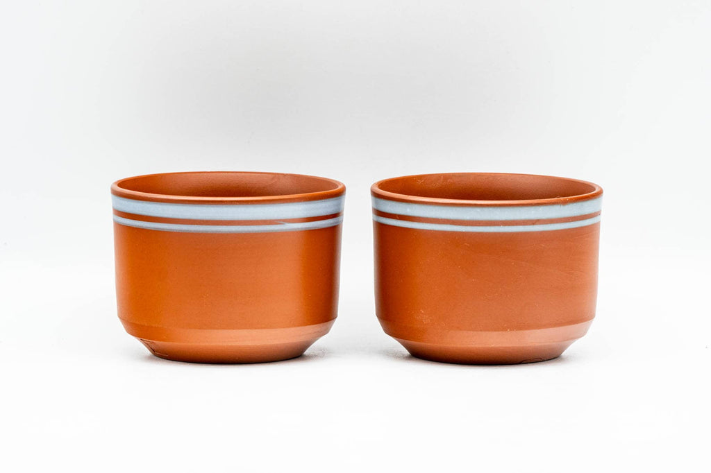 Japanese Teacups - Pair of Grey Striped Tokoname-yaki Yunomi - 90ml