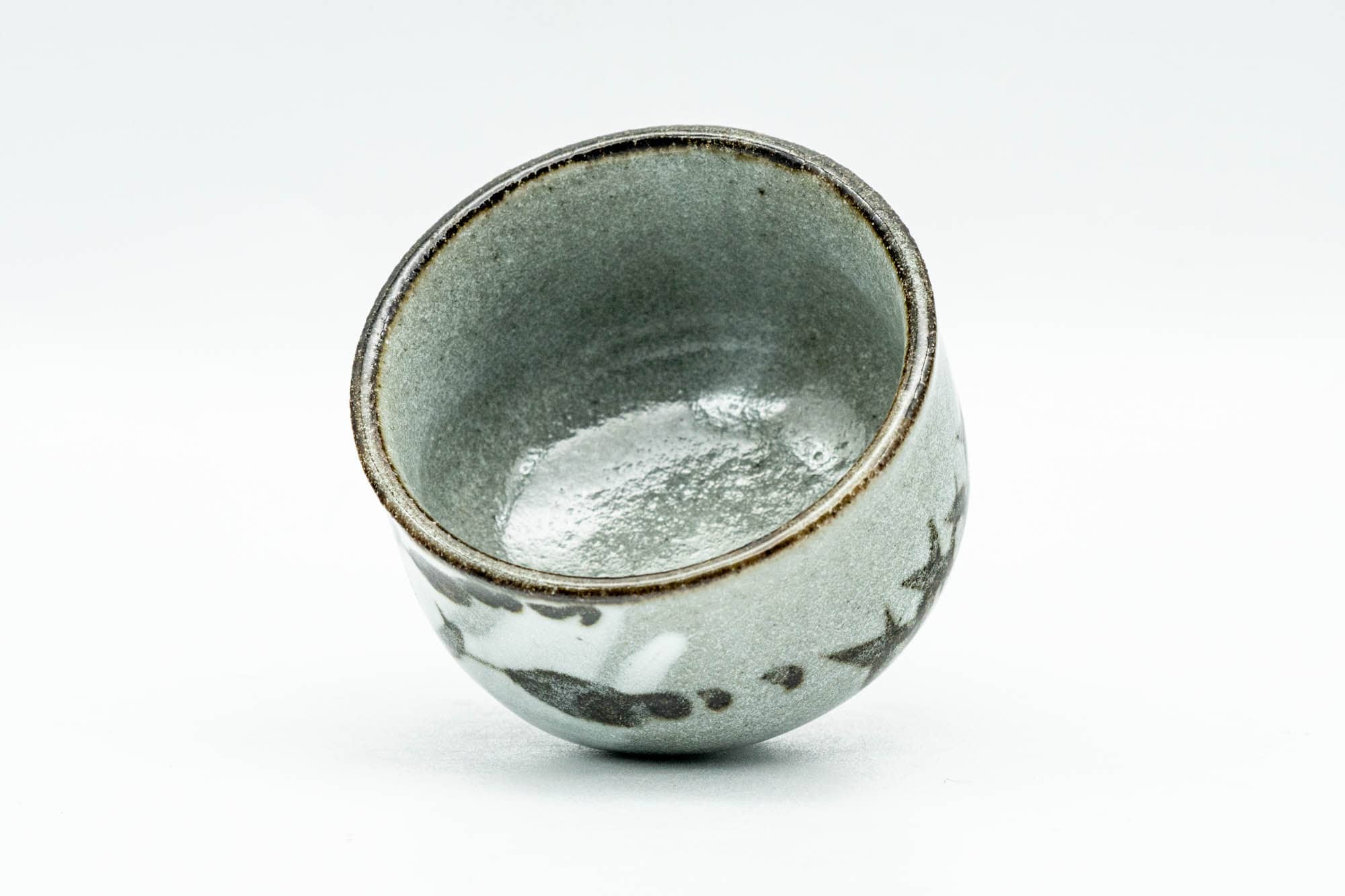Japanese Teacup - Tiny Floral Grey Glazed Guinomi - 45ml