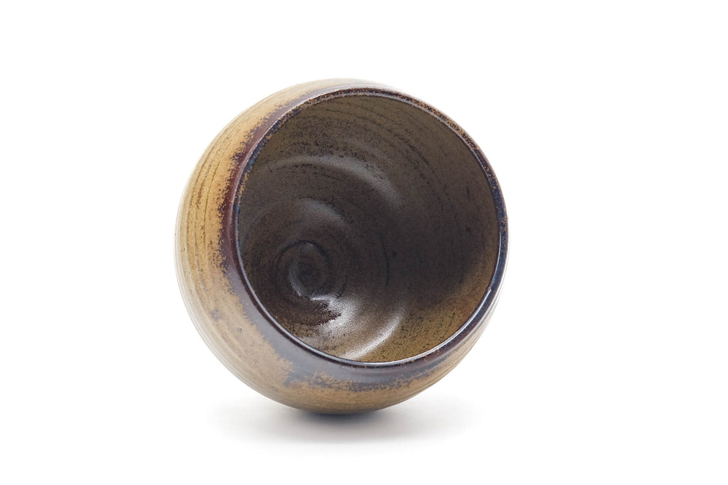 Japanese Matcha Bowl - Mottled Brown Yellow Glazed Wa-nari Chawan - 600ml