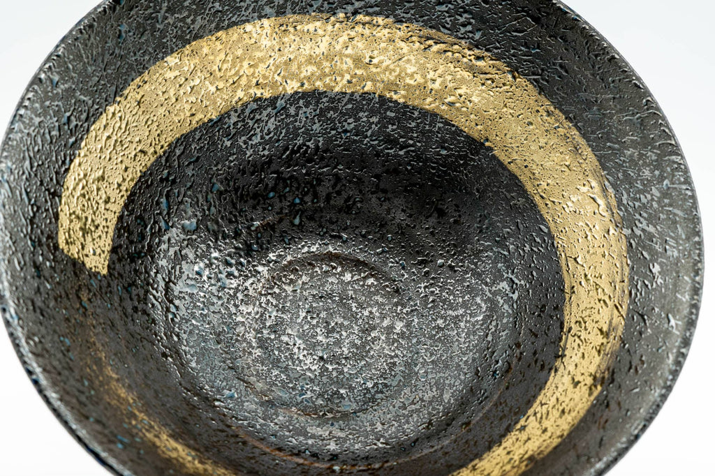 Japanese Matcha Bowl - Black Gold Hakeme Summer Chawan - 200ml