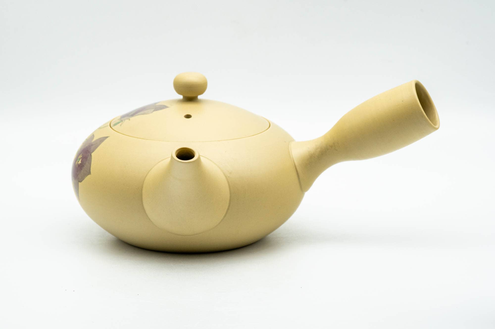 Japanese Kyusu - Purple Floral Kikyo Tokoname-yaki Ceramic Teapot - 250ml