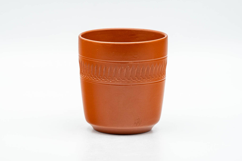 Japanese Teacups - Set of 5 Red Shudei Tochiri Engraved Tokoname-yaki Yunomi - 110ml