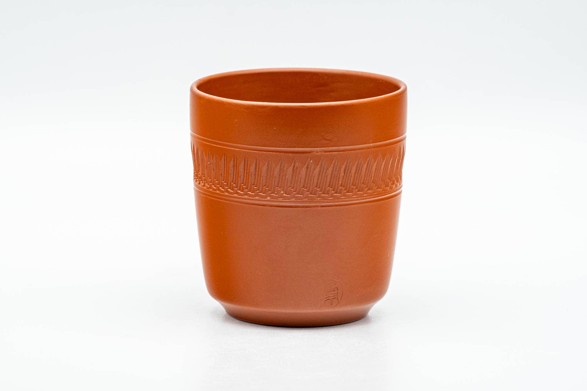 Japanese Teacups - Set of 5 Red Shudei Tochiri Engraved Tokoname-yaki Yunomi - 110ml