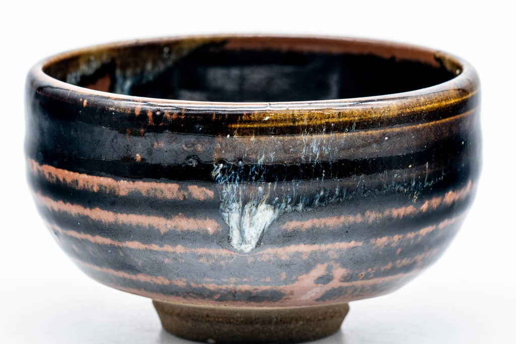 Japanese Matcha Bowl - Black Brown Spiraling Hare's Fur Glazed Chawan - 200ml