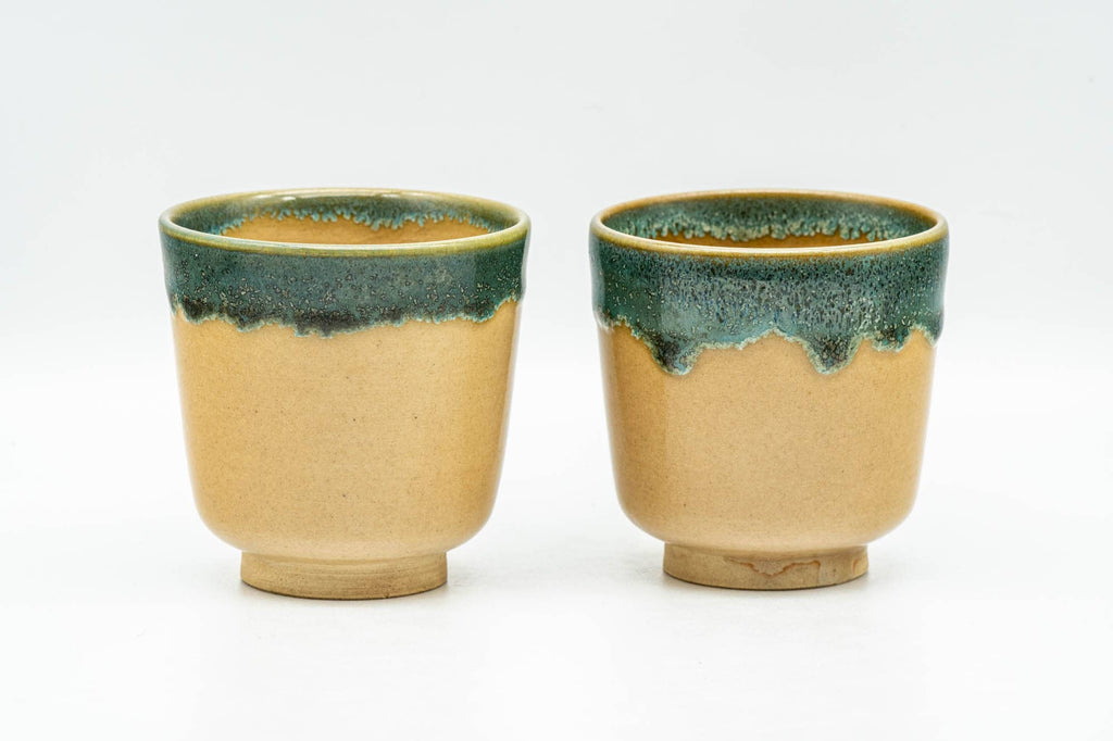 Japanese Teacups - Beige Turquoise Drip-Glazed Agano-yaki Yunomi - 85ml
