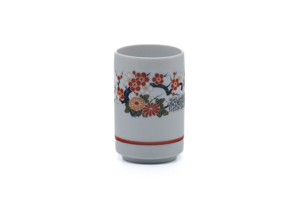 Japanese Teacup - Red Floral Porcelain Kutani-yaki Yunomi - 160ml