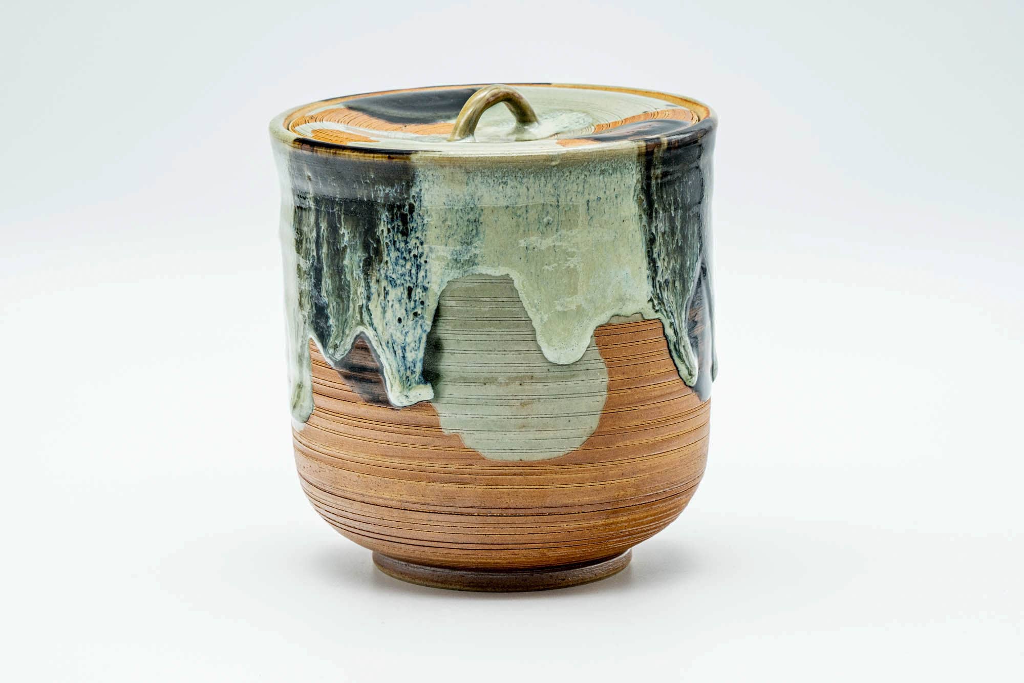 Japanese Mizusashi - Green Hare's Fur Drip-Glazed Fresh Water Container - 1200ml
