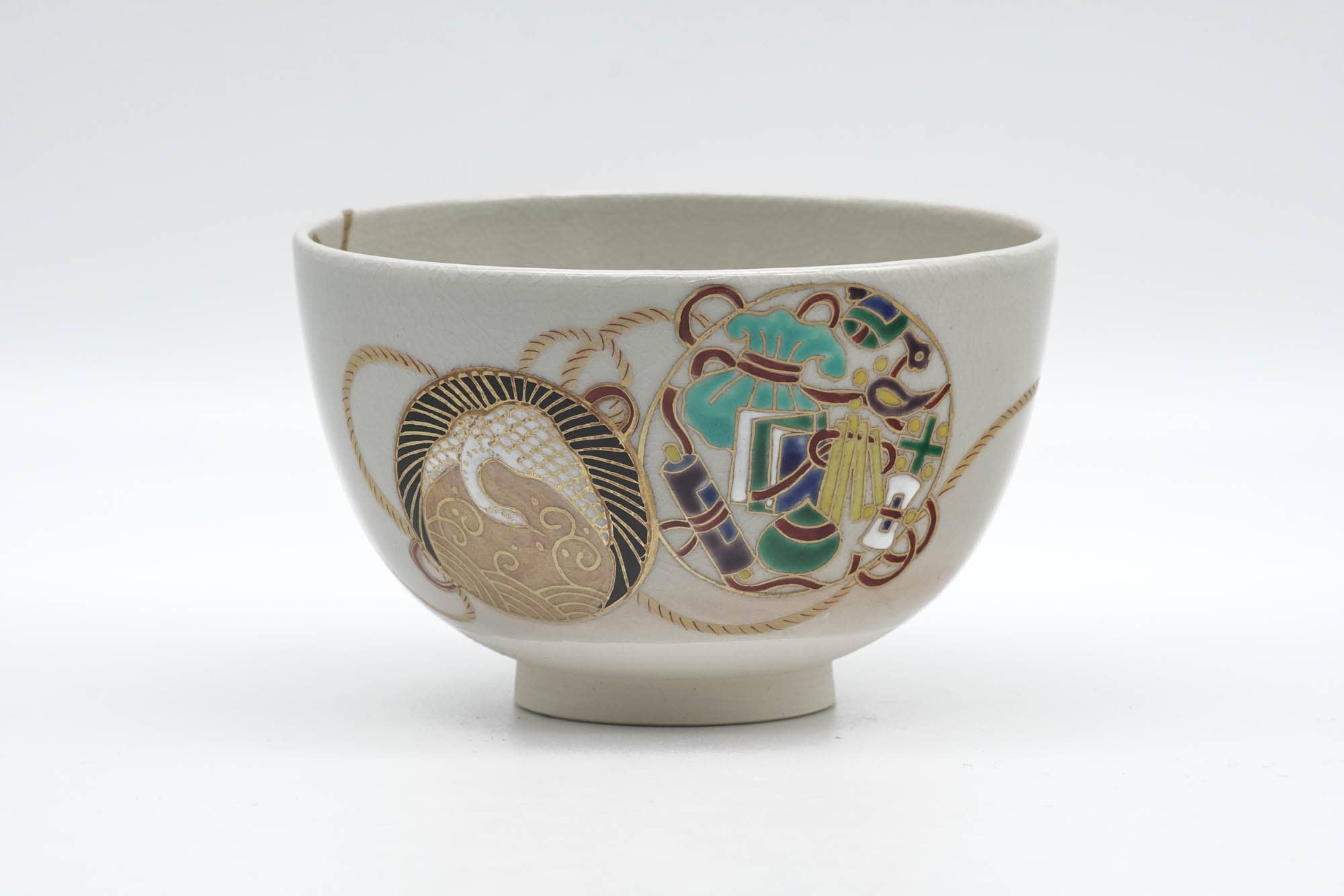 Japanese Matcha Bowl - Decorated Geometric Ornaments Kyo-yaki Chawan - 250ml