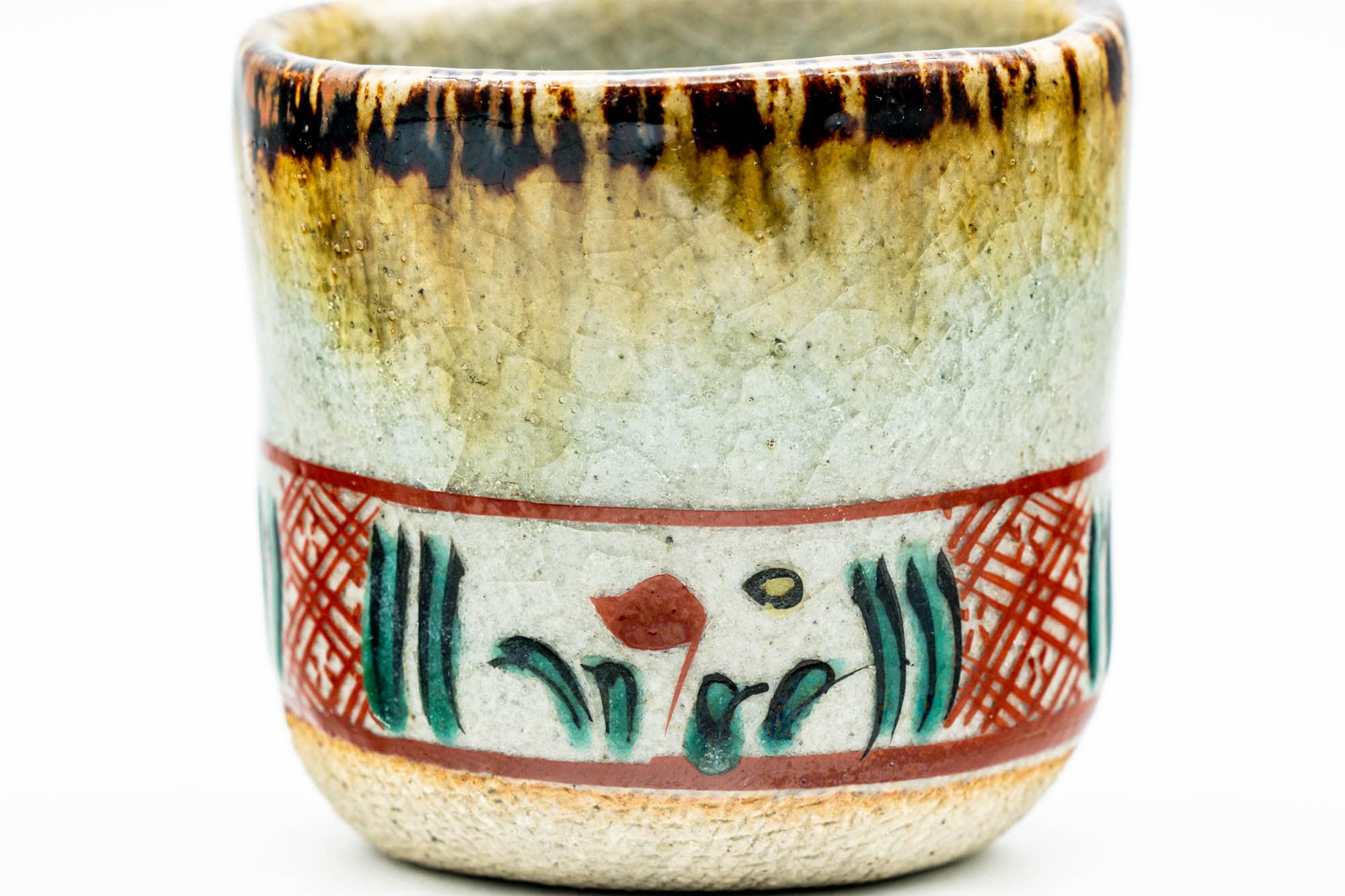 Japanese Teacup - Floral Decorated Celadon Glazed Guinomi - 50ml