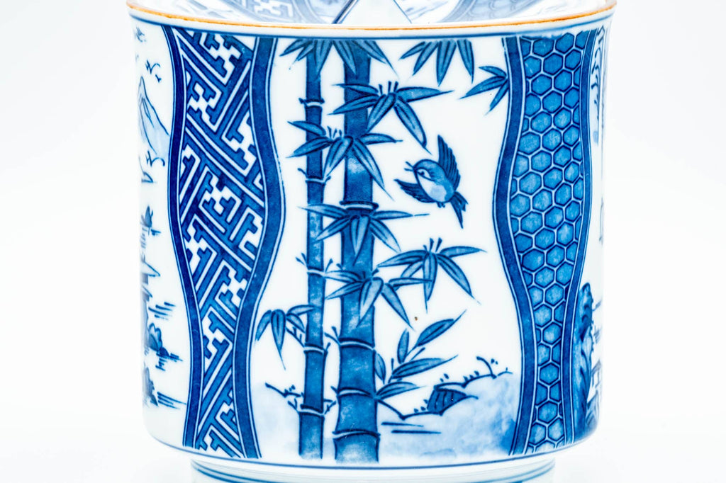 Japanese Mizusashi - Bamboo Geometric Patterned Arita-yaki Fresh Water Jar - 1200ml