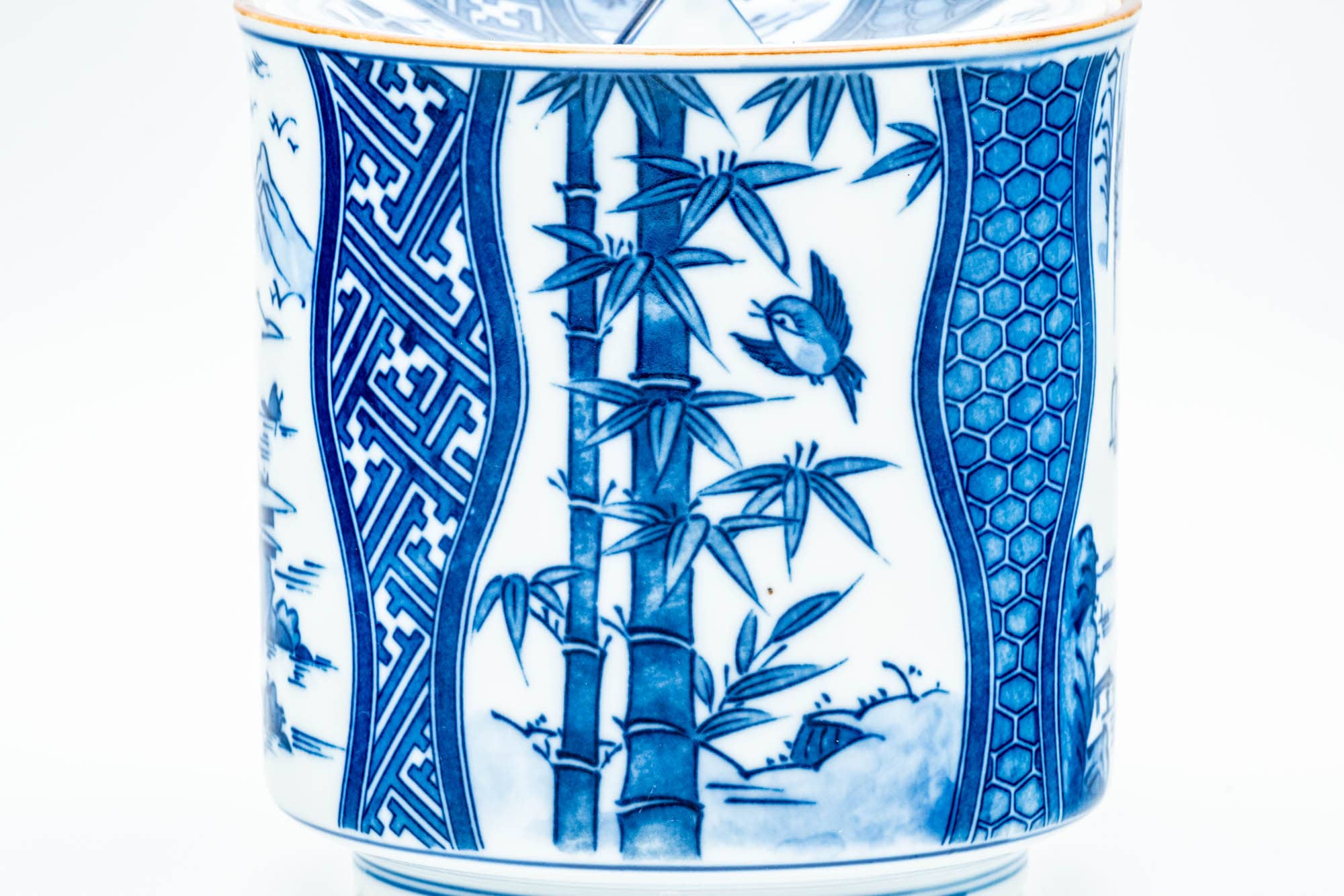 Japanese Mizusashi - Bamboo Geometric Patterned Arita-yaki Fresh Water Jar - 1200ml