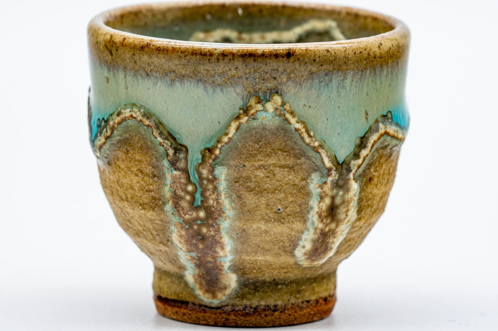 Japanese Teacup - Yellow Blue Drip-Glazed Textured Guinomi - 50ml