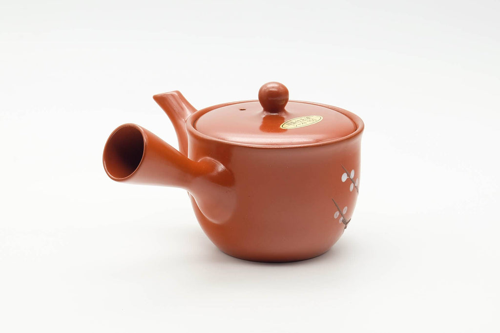 Japanese Kyusu - Painted Plum Blossom Tokoname-yaki Mesh Filter Teapot - 200ml