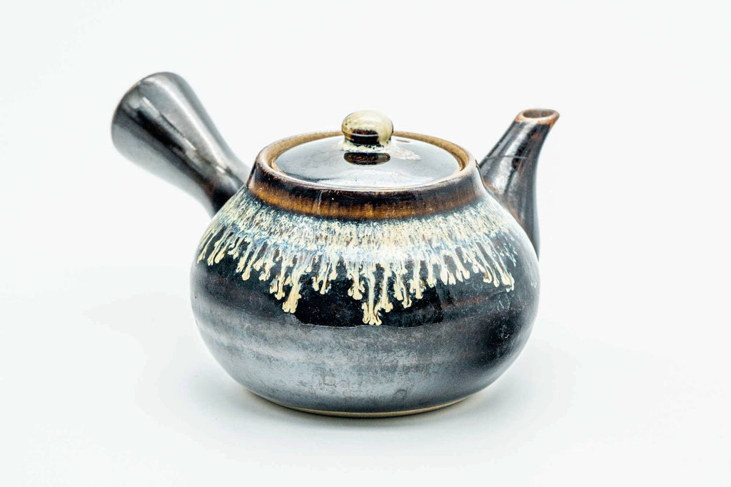Japanese Kyusu - Jet Black Hare's Fur Drip-Glazed Ceramic Filter Teapot - 200ml
