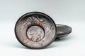 Japanese Chataku - Set of 5 Copper Leaf Kanji Hammered Tea Saucers