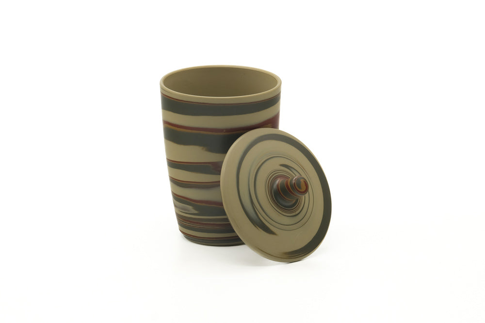 Japanese Teacup - Green Yellow Nerikomi Tokoname Lidded Yunomi - 120ml